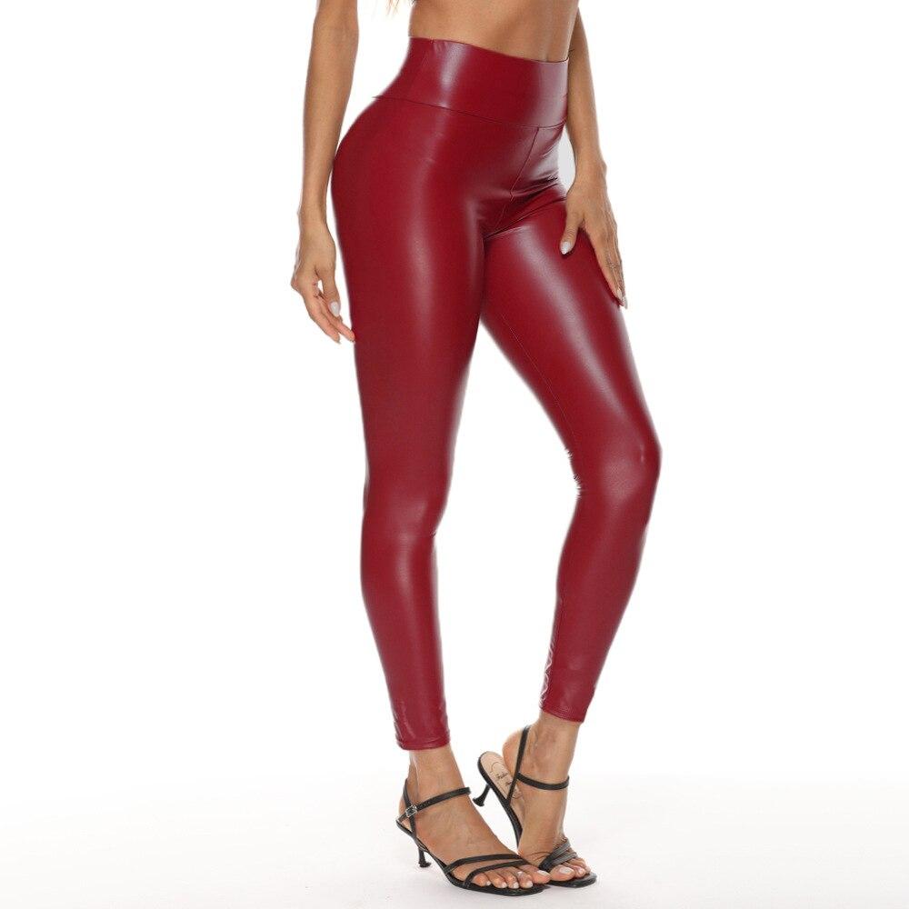 Leder-Leggings für Damen, hohe Taille, dehnbare Bleistifthose, schlanke PU-Hose, modische, dünne, elastische Jeggings M rot von Joom DACH