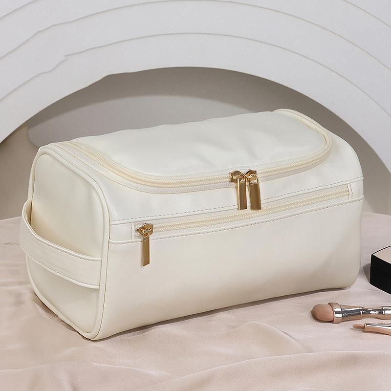 Leder Männer Business Tragbare Aufbewahrungstasche Toilettenartikel Organizer Frauen Reise Kosmetiktasche Hängen Wasserdicht Waschbeutel beige von Joom DACH