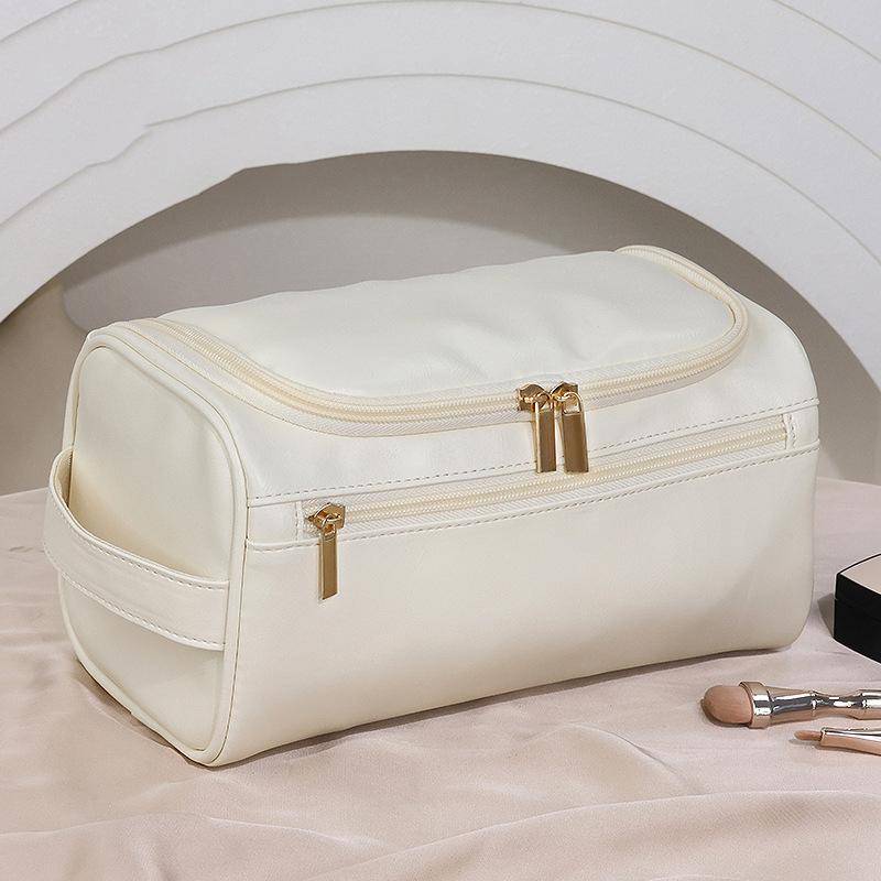 Leder Männer Business Tragbare Aufbewahrungstasche Toilettenartikel Organizer Frauen Reise Kosmetiktasche Hängen Wasserdicht Waschbeutel beige von Joom DACH