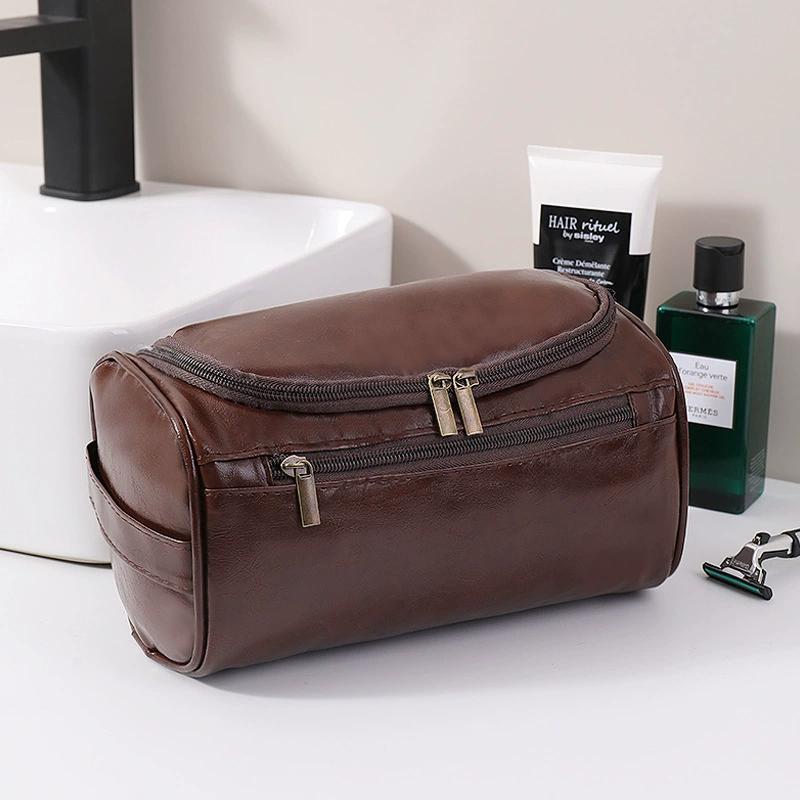 Leder Männer Business Tragbare Aufbewahrungstasche Toilettenartikel Organizer Frauen Reise Kosmetiktasche Hängen Wasserdicht Waschbeutel kaffeebraun von Joom DACH