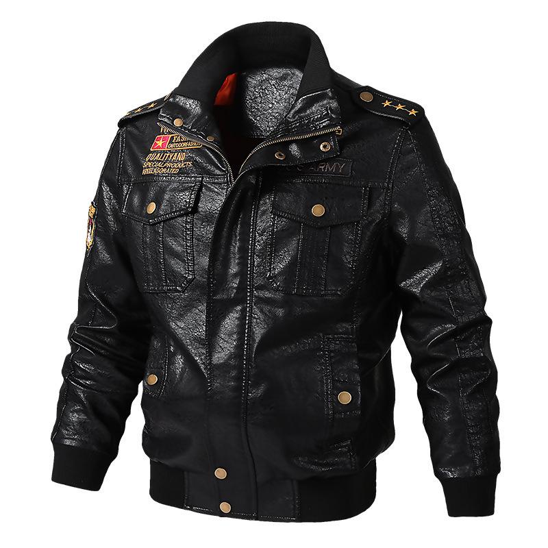 Leder Männer Frühling und Herbst Neue Pu Leder Jacke Männlichen Motorrad Jacke 6XL von Joom DACH