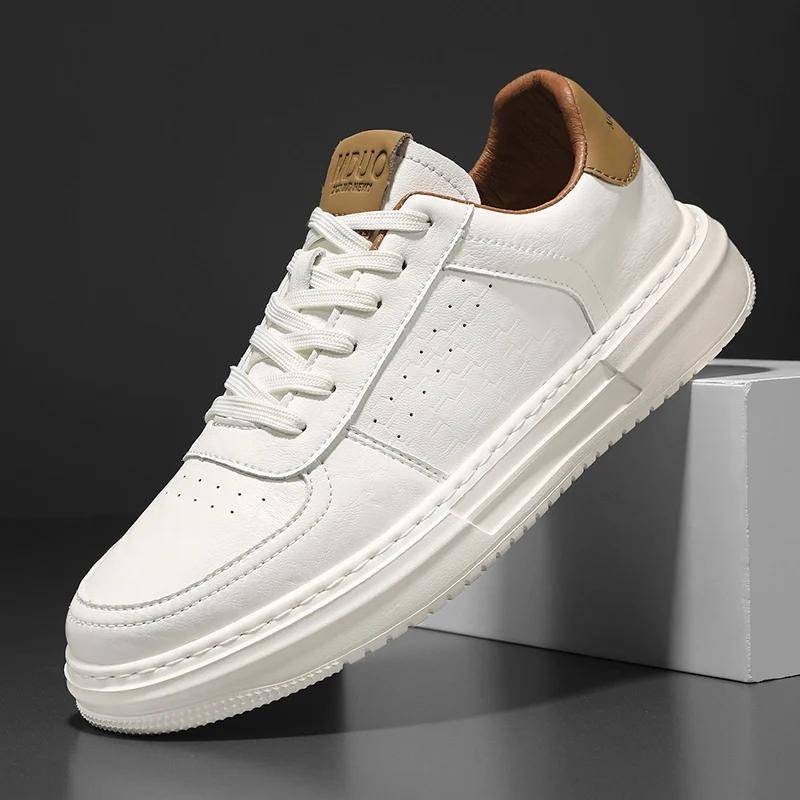Leder Männer Weiß Flache Freizeitschuhe Leichte Turnschuhe Atmungsaktive Sport-Schuhe Schuhe für Männer Tenis Schuhe Zapatillas Hombre 40 von Joom DACH
