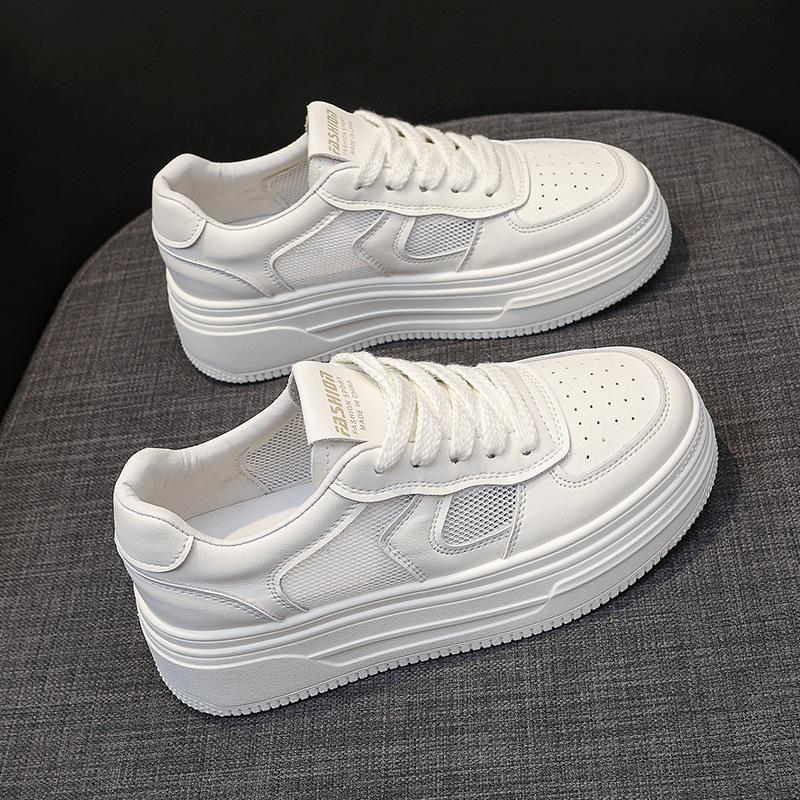 Leder Mesh Atmungsaktiv Plateau Weiße Schuhe Damen Sommer Neu Höhenvergrößernde Dünne Sneaker Casual Sneaker 40 von Joom DACH