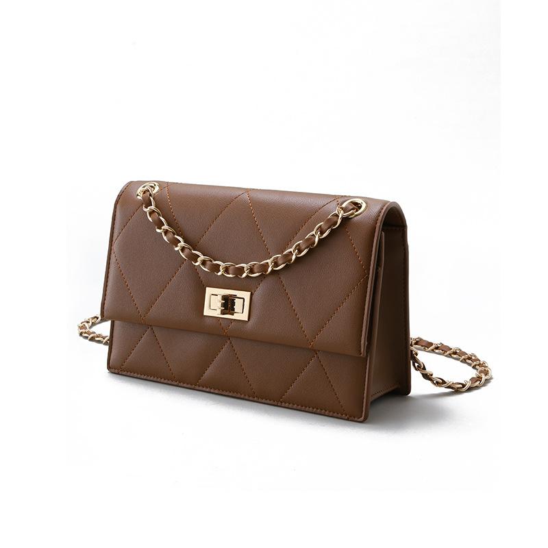 Leder Nische Retro High-End Kleine Duft Diamant Kette Unterarm Tasche Damen Schulter Umhängetasche kaffeebraun von Joom DACH