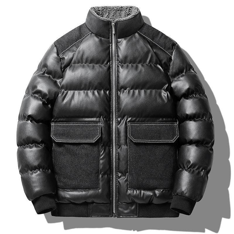 Leder PU Baumwolle Anzug Stehkragen Übergröße Dick Herren Leder Baumwollgepolsterter Mantel Trendmarke Herbst Winter Gepolsterte Jacke Locker Warmer Mantel Herren M von Joom DACH