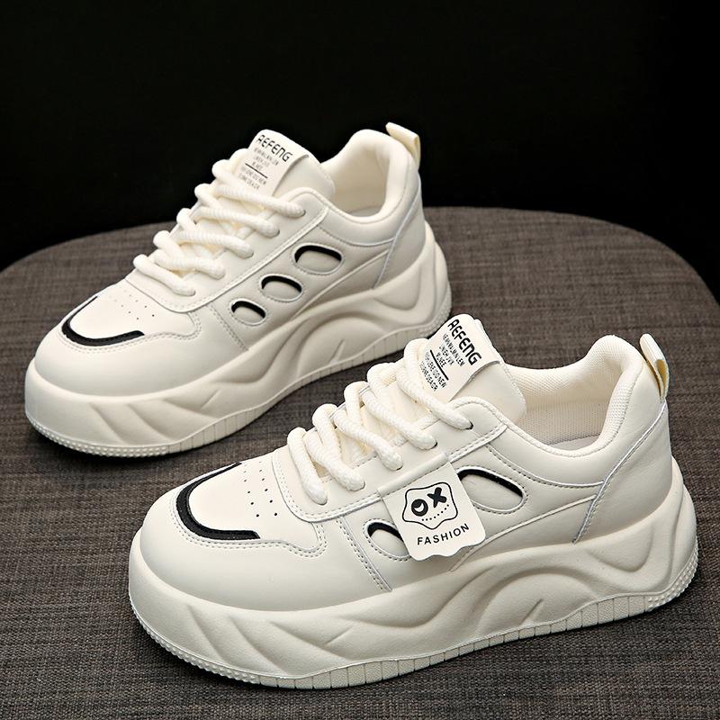Leder Plateau Weiße Schuhe Kinder Frühling Neu Erhöhende Board Schuhe Vielseitige Freizeitschuhe Damen Sportschuhe 40 von Joom DACH