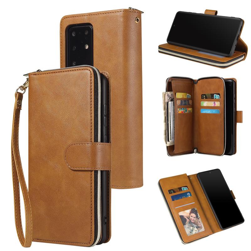 Leder Portemonnaie 9 Kartenetui für Samsung Galaxy Note 20 Ultra 10 S23 S22 S21 S20 FE S10 S9 S8 Plus A54 A34 A14 A73 A53 A52 A72 A51 A71 Reißverschluss Geldbörse Abdeckung Samsung A14 (4G 5G) braun von Joom DACH