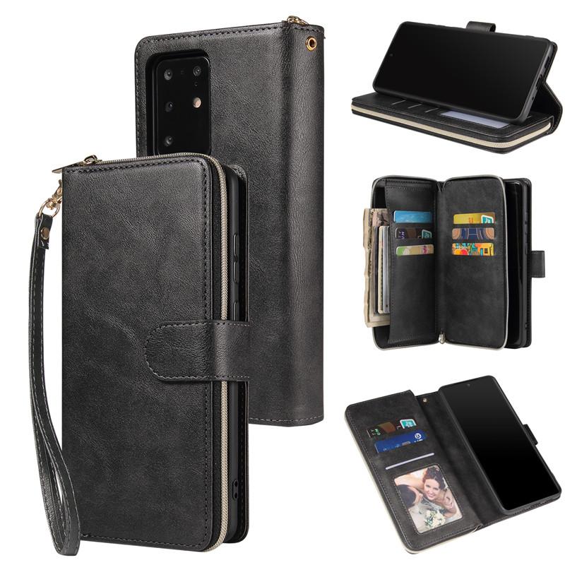 Leder Portemonnaie 9 Kartenetui für Samsung Galaxy Note 20 Ultra 10 S23 S22 S21 S20 FE S10 S9 S8 Plus A54 A34 A14 A73 A53 A52 A72 A51 A71 Reißverschluss Geldbörse Abdeckung Samsung A14 (4G 5G) von Joom DACH