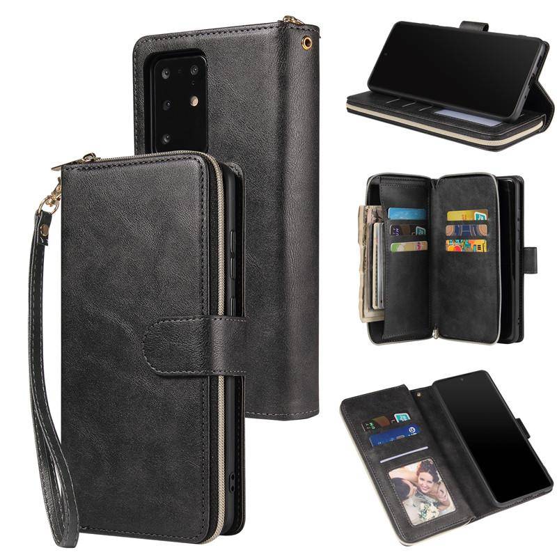 Leder Portemonnaie 9 Kartenetui für Samsung Galaxy Note 20 Ultra 10 S23 S22 S21 S20 FE S10 S9 S8 Plus A54 A34 A14 A73 A53 A52 A72 A51 A71 Reißverschluss Geldbörse Abdeckung Samsung A14 (4G 5G) von Joom DACH