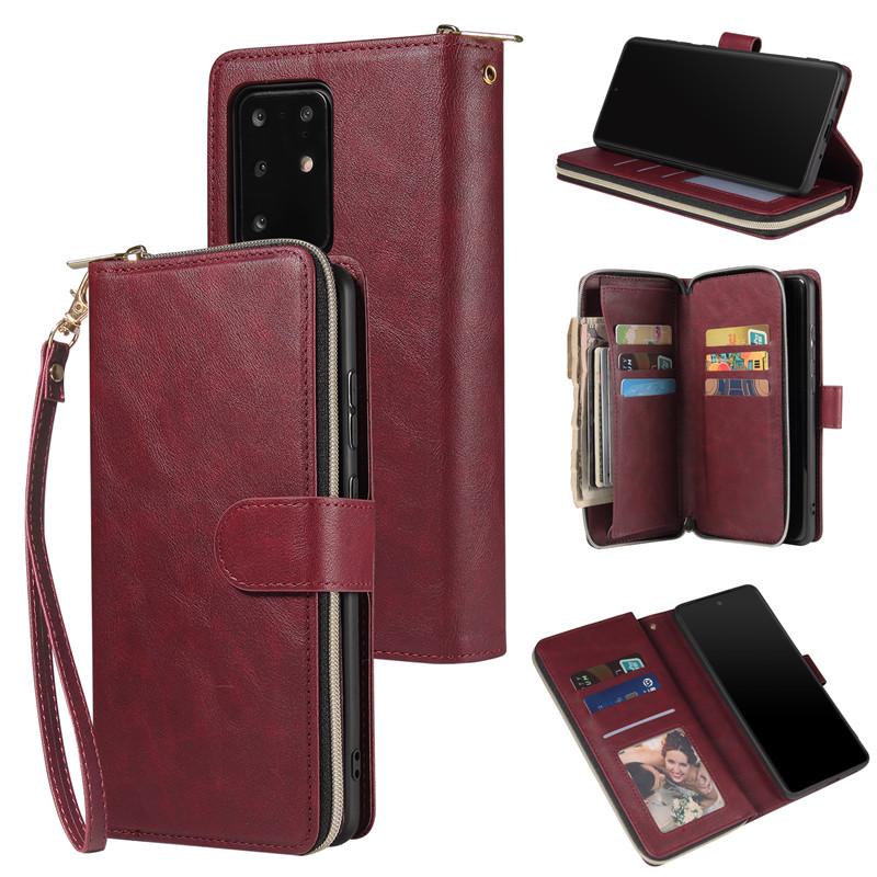 Leder Portemonnaie 9 Kartenetui für Samsung Galaxy Note 20 Ultra 10 S23 S22 S21 S20 FE S10 S9 S8 Plus A54 A34 A14 A73 A53 A52 A72 A51 A71 Reißverschluss Geldbörse Abdeckung Samsung A71 (4G) rot von Joom DACH