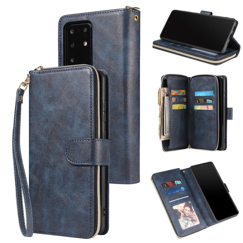 Leder Portemonnaie 9 Kartenetui für Samsung Galaxy Note 20 Ultra 10 S23 S22 S21 S20 FE S10 S9 S8 Plus A54 A34 A14 A73 A53 A52 A72 A51 A71 Reißverschluss Geldbörse Abdeckung Samsung A71 (5G) blau von Joom DACH