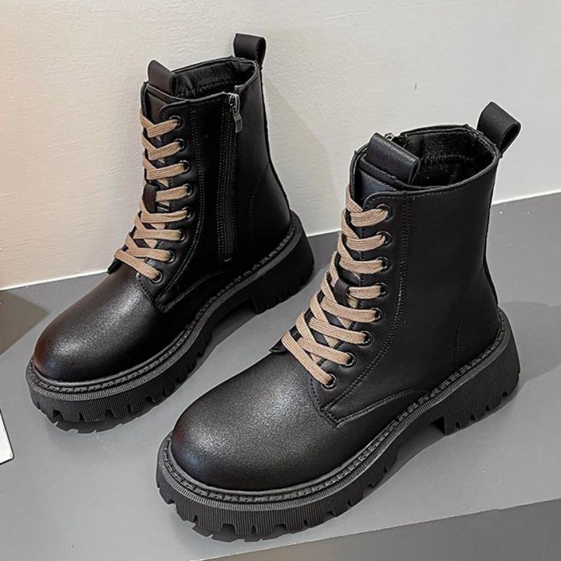 Leder-Schneestiefel Damen Plüsch Verdickte Baumwolle Damenschuhe Hohe Winter Warme Kurze Stiefel Warme Rutschfeste Stiefel Damen 40 von Joom DACH