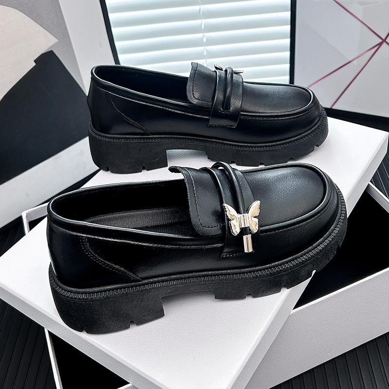 Leder Slipper Damen Frühling Neu Britischer Stil Kleine Lederschuhe Slipper Damenschuhe Stil Schuhe 40 schwarz von Joom DACH