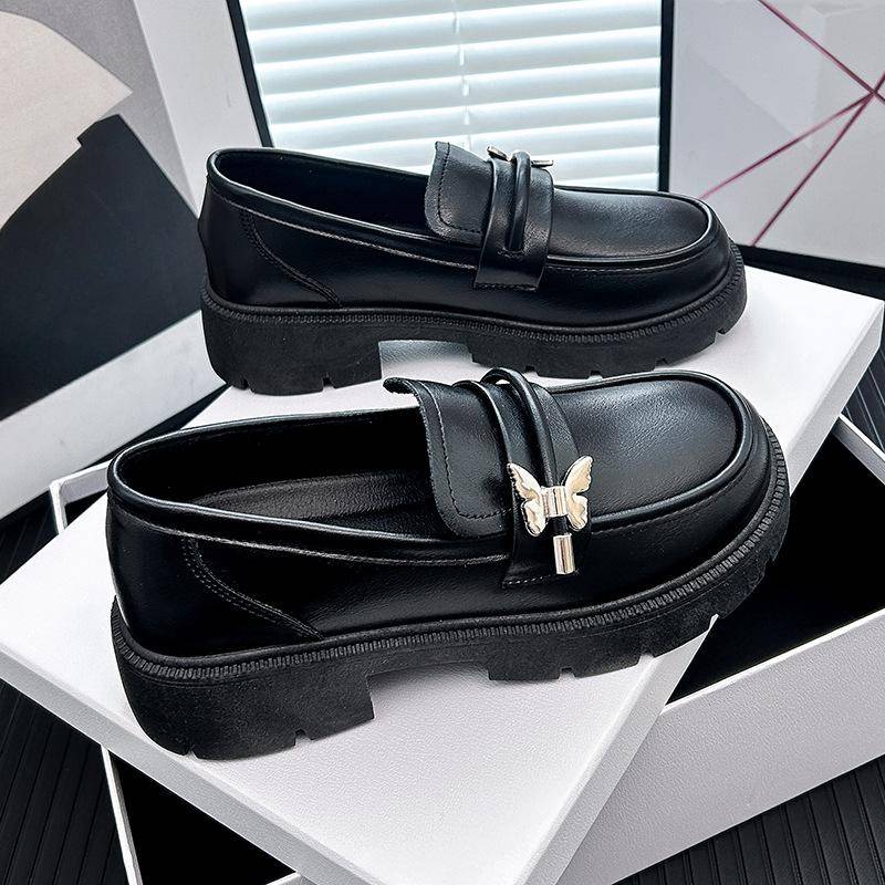 Leder Slipper Damen Frühling Neu Britischer Stil Kleine Lederschuhe Slipper Damenschuhe Stil Schuhe 40 schwarz von Joom DACH