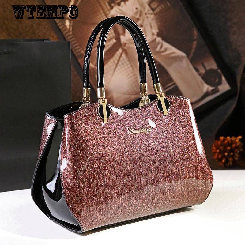 Leder Textur Messenger Bag Mode Handtasche Patent Leder Persönlichkeit Handtasche Fee Tasche 33*13*22cm von Joom DACH
