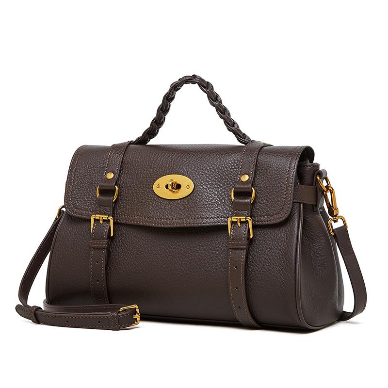 Leder Umhängetasche Rindsleder Hand Rechnung Schulter Crossbody Tasche Tragetasche Damen Pendler Aktentasche Perfekte Ergänzung 31*14*20CM kaffeebraun von Joom DACH