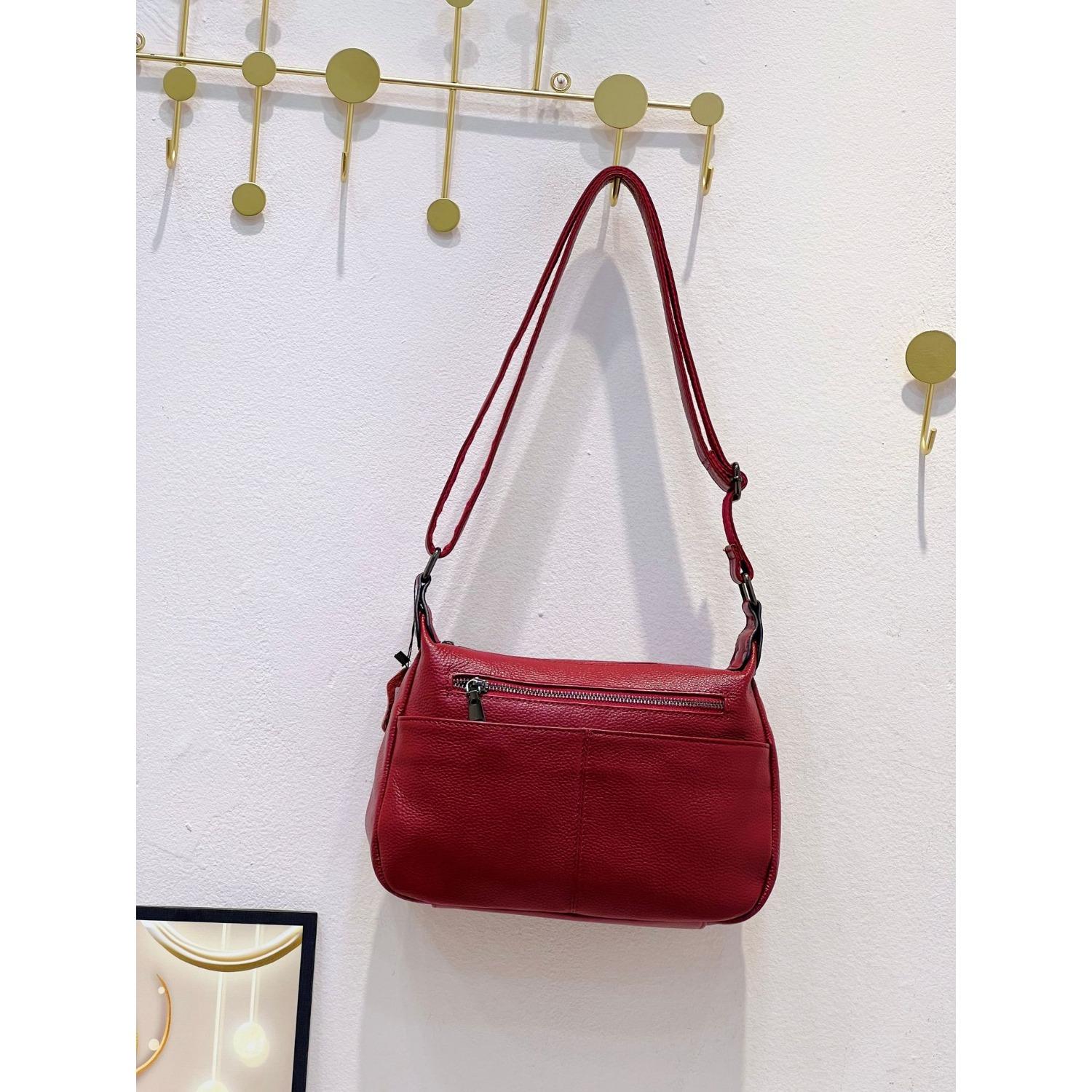 Leder Umhängetasche für Damen, lässig, modisch und schlicht, Damenhandtasche mit mehreren Fächern, Muscheltasche, praktisch rot von Joom DACH