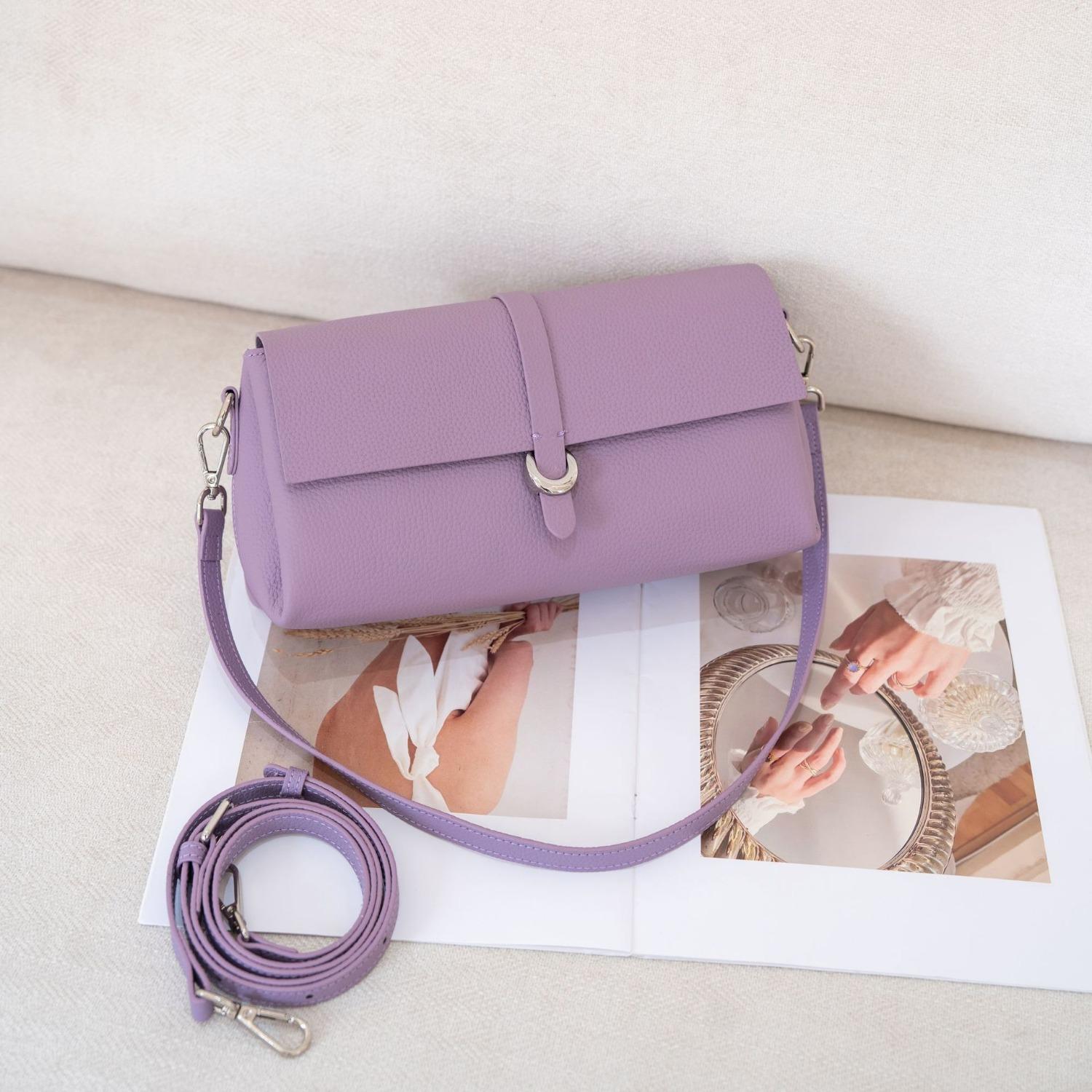 Leder Umhängetasche für Damen, lässig, modisch und schlicht, Damenhandtasche mit mehreren Fächern, Muscheltasche, praktisch violett von Joom DACH