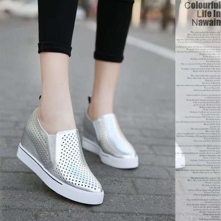 Leder Weiß Bequeme Höhe Keile Schuhe Frau Mode Plattform Turnschuhe Frauen Casual High Heels Schuhe Frauen Frühling Herbst 37 grau von Joom DACH