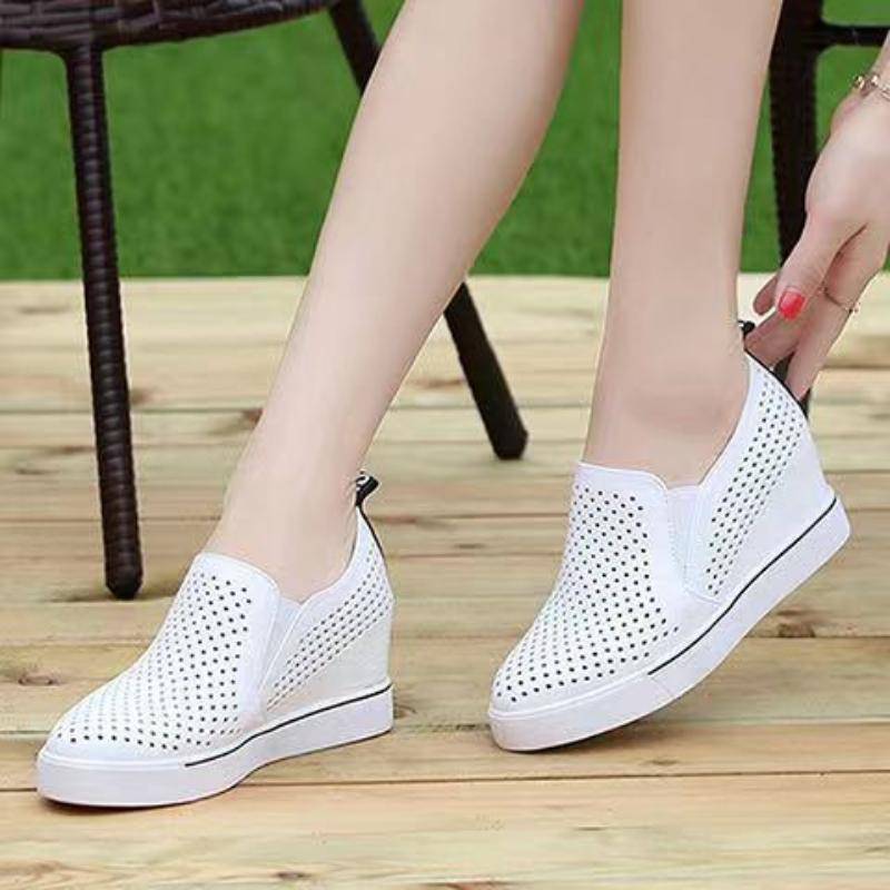 Leder Weiß Bequeme Höhe Keile Schuhe Frau Mode Plattform Turnschuhe Frauen Casual High Heels Schuhe Frauen Frühling Herbst 39 von Joom DACH