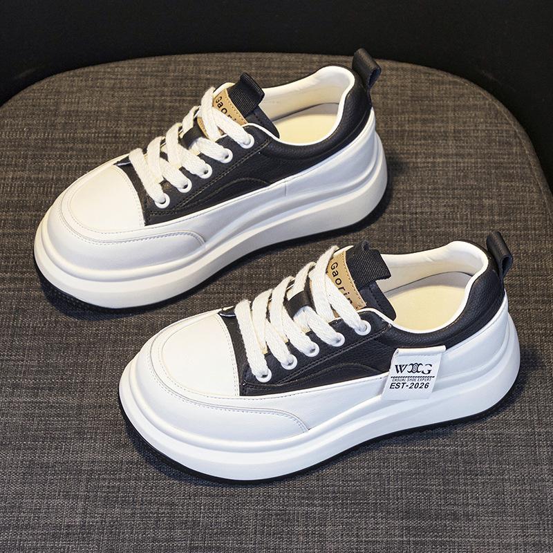 Leder Weiße Schuhe Damen Modisch Frühling und Sommer Neu Plateau Plateau All-Matching Lässig Super All-Matching Sneaker 40 schwarz von Joom DACH
