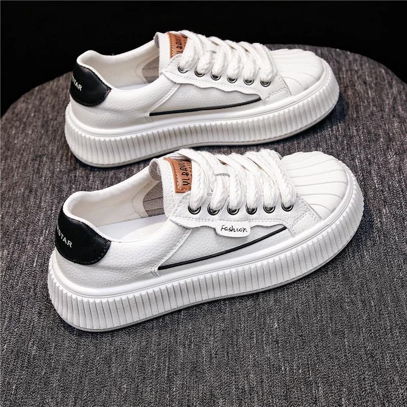 Leder Weiße Schuhe Damen Plateau Keksform Schuhe Frühherbst Neu Allround Shell Toe Board Schuhe Lässiger Sneaker 40 von Joom DACH