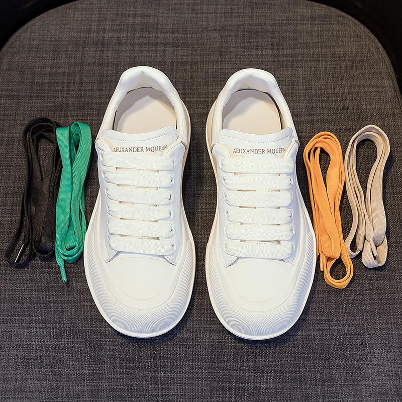 Leder Weiße Schuhe Damen Sommer Dünn Neu Ins Modische Vielseitige Freizeitschuhe Gummisohle Skateschuhe 40 von Joom DACH