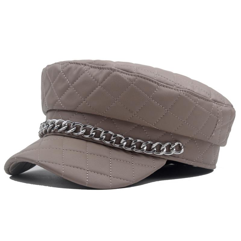 Leder bemalt Hut Damen Kette Flat Top Armee Hut Herbst Winter warme Mütze khaki von Joom DACH