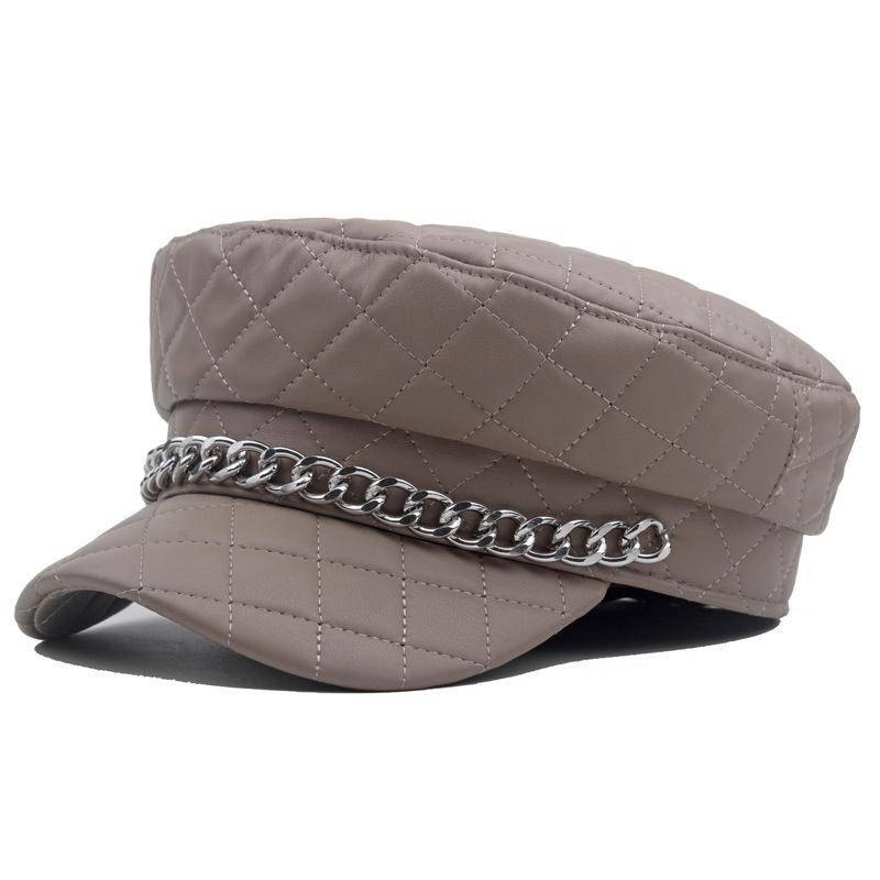 Leder bemalt Hut Damen Kette Flat Top Armee Hut Herbst Winter warme Mütze khaki von Joom DACH