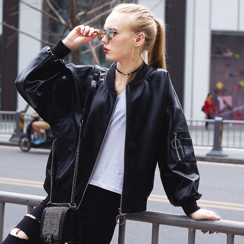 Lederjacke Damen Herbst New Style Loose Casual Baseball Uniform Pu Lederjacke Korean Style Student Hübscher XL schwarz von Joom DACH