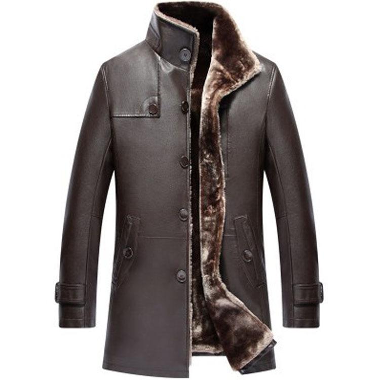 Lederjacke Herren Kleidung Wolle Liner Tops Winter Herren Schaffellmantel Plus Größe M-5XL 2XL braun von Joom DACH