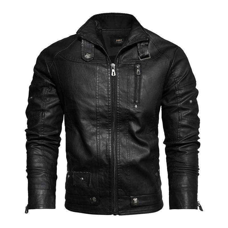 Lederjacke Herren Lederjacke Slim Fit Motorrad PU Plus Fleece Lederjacke 4XL von Joom DACH