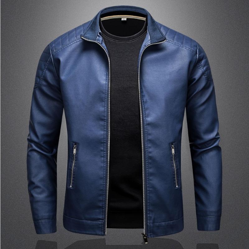 Lederjacke Herren Slim Jacke Trendy Dünne Jacke Herren Motorradjacke Große Größe Stehkragen Lederjacke 5XL blau von Joom DACH