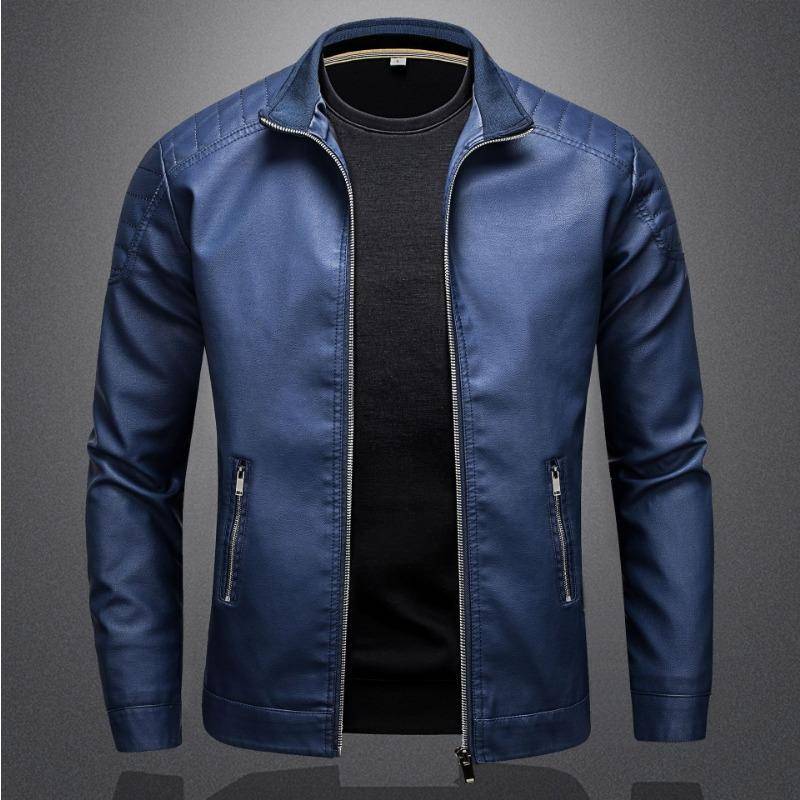Lederjacke Herren Slim Jacke Trendy Dünne Jacke Herren Motorradjacke Große Größe Stehkragen Lederjacke 5XL blau von Joom DACH