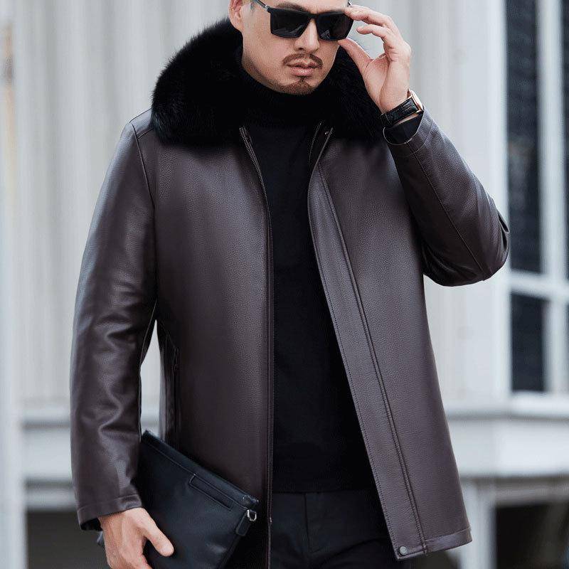 Lederjacke Herren Verdickte Daunenjacke Papa Lockerer Mantel 6XL von Joom DACH