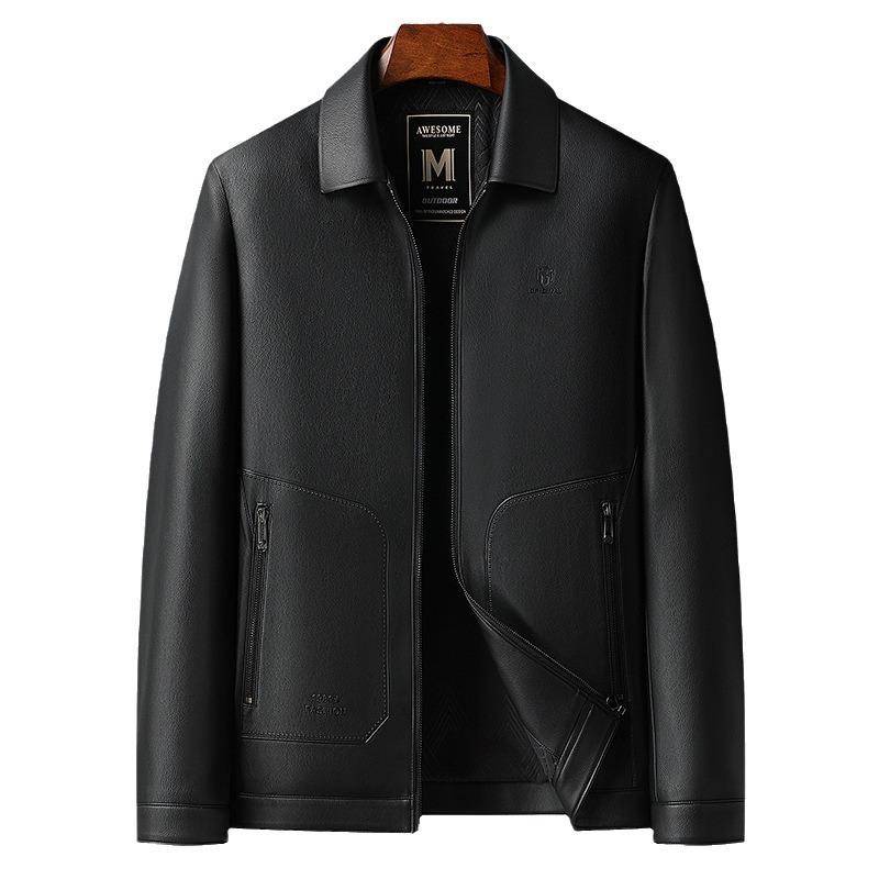 Lederjacke Herren mittleren Alters und ältere Herbst- und Winter-Reverskragen-Fleece-Innenlederjacke Herren-Freizeitlederjacke 3XL von Joom DACH