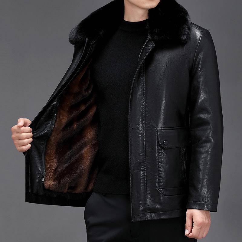 Lederjacke Herrenjacke Fleece Verdickte Lederjacke für Herren mittleren Alters 4XL von Joom DACH