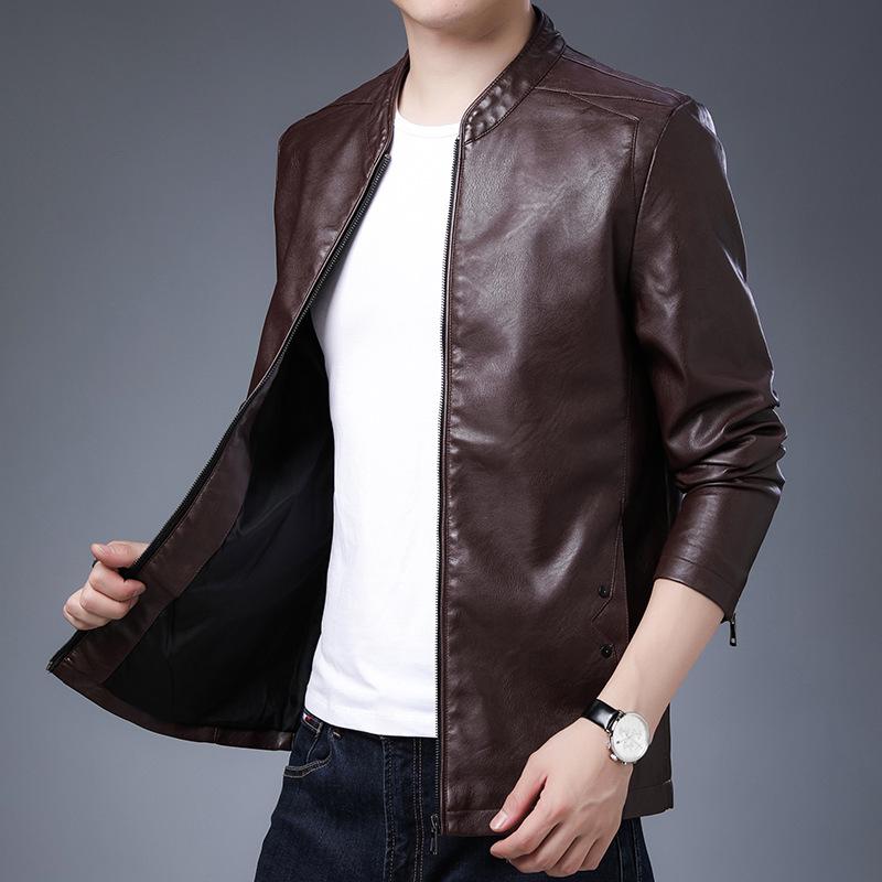 Lederjacke Herrenjacke Neue koreanische Version Trendy Slim Hübscher PU-Leder Lokomotive Kleidung Trendy Marke Vielseitige Herren Freizeit 4XL von Joom DACH