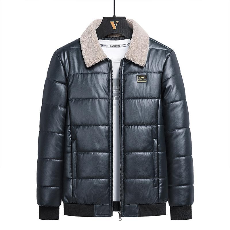 Lederjacke für Herren, Leder- und Baumwollkleidung für Herren, Pelzkragen im neuen Stil, trendige Winterjacke für Herren im koreanischen Stil, verdickter Baumwollmantel 5XL von Joom DACH