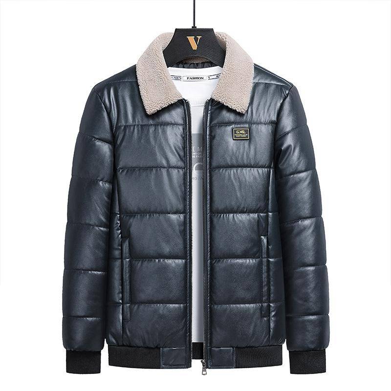 Lederjacke für Herren, Leder- und Baumwollkleidung für Herren, Pelzkragen im neuen Stil, trendige Winterjacke für Herren im koreanischen Stil, verdickter Baumwollmantel 5XL von Joom DACH