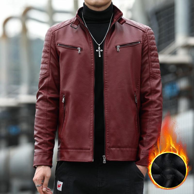 Lederjacke für Herren Herbst und Winter Neue koreanische Art Schlanke kurze trendige Stehkragen Herren Lederjacke Trendy Marken Motorradjacke für Herren XXXXL von Joom DACH