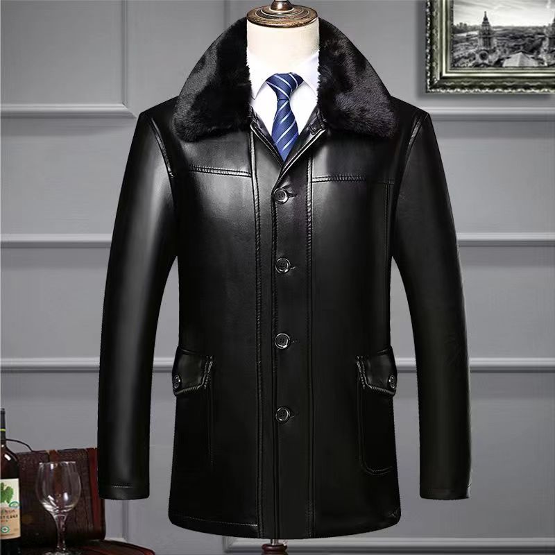 Lederjacke für Herren mittleren und älteren Alters, mittellanger und langer Wintermantel aus verdicktem Samt, neue Herren-Lederjacke 3XL von Joom DACH