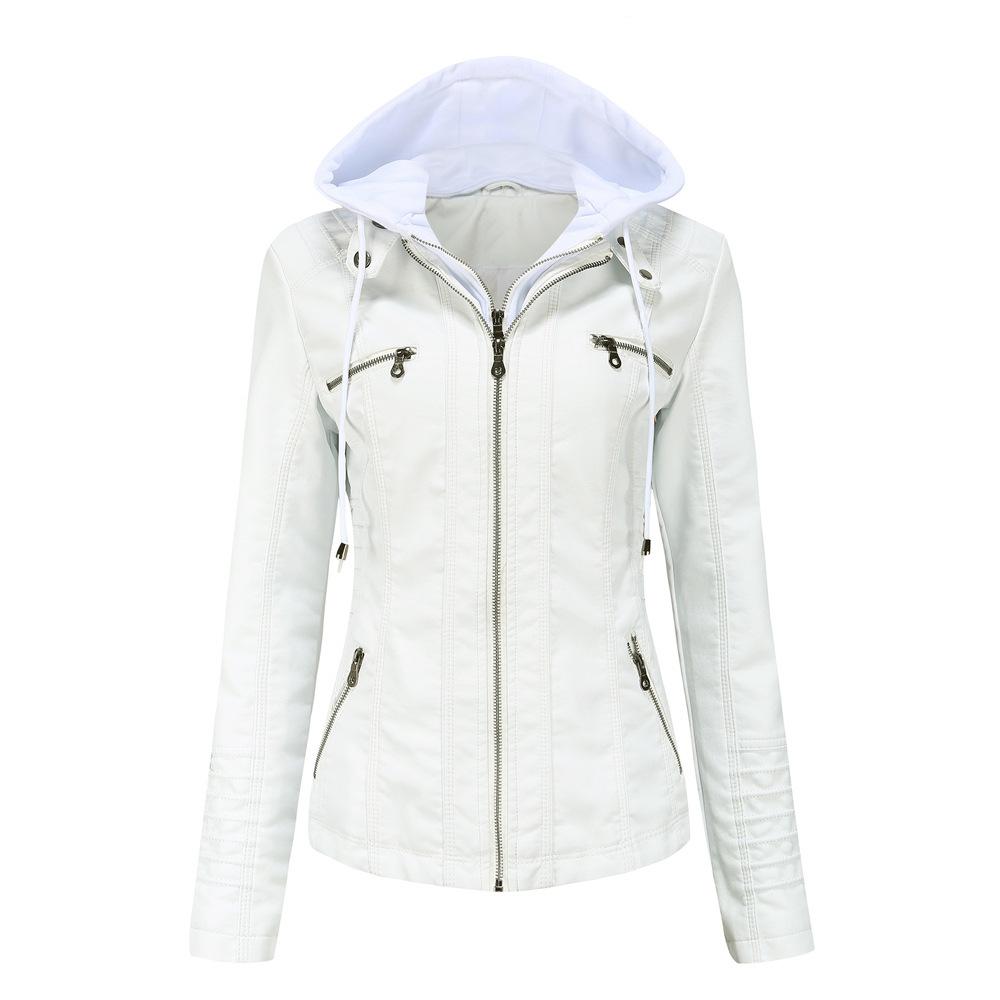 Lederjacke mit Kapuze, Lederjacke für Damen, Frühlings- und Herbstjacke, Damen, PU-gewaschenes Leder XXXXL von Joom DACH