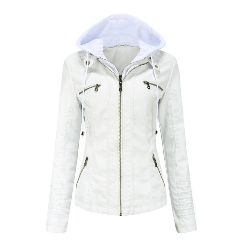 Lederjacke mit Kapuze, Lederjacke für Damen, Frühlings- und Herbstjacke, Damen, PU-gewaschenes Leder XXXXL von Joom DACH