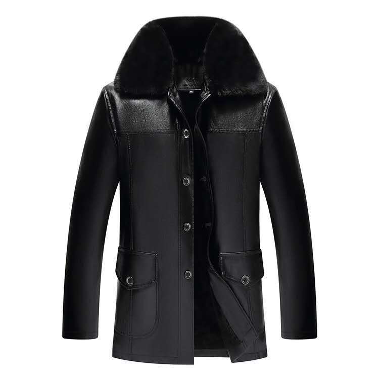 Lederjacke mittleren Alters und ältere Herrenbekleidung Papa Kleidung Winterstil Fleece verdickt Business Casual Pelz integrierte Herren Winter 54 von Joom DACH