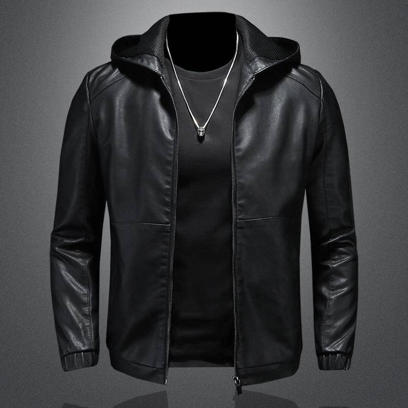 Ledermantel Herren Herbst und Winter Neue Casual Kapuzenjacke Hübsche Motorradbekleidung Schwarz Schmal geschnittener Herrenbekleidungsmantel 5XL von Joom DACH