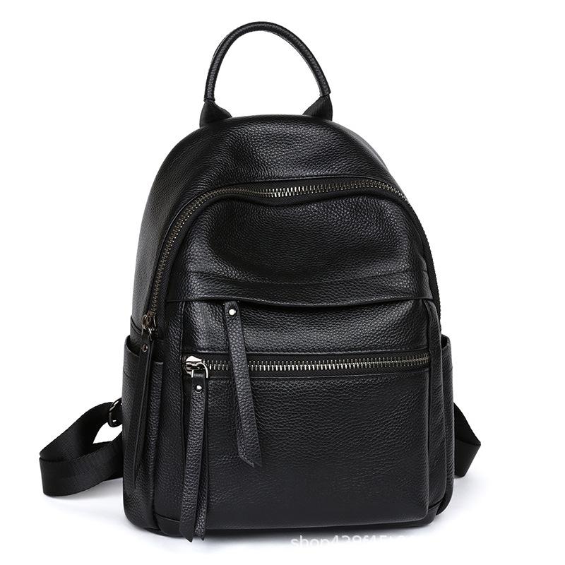 Lederrucksack Damen Frühling und Sommer Mode Hundert Bypass Kopfleder Große Kapazität Rucksack Damen Tasche 27*15*33（cm） schwarz von Joom DACH