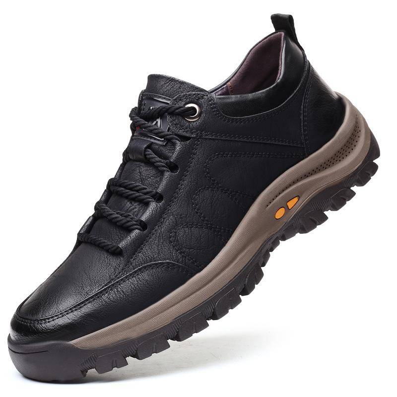 Lederschuhe Herren Freizeitsportschuhe Outdoor Leder Wasserdichte Schuhe Weichsohlige Wanderschuhe Verschleißfeste Mittelalte Papa-Schuhe 44 schwarz von Joom DACH