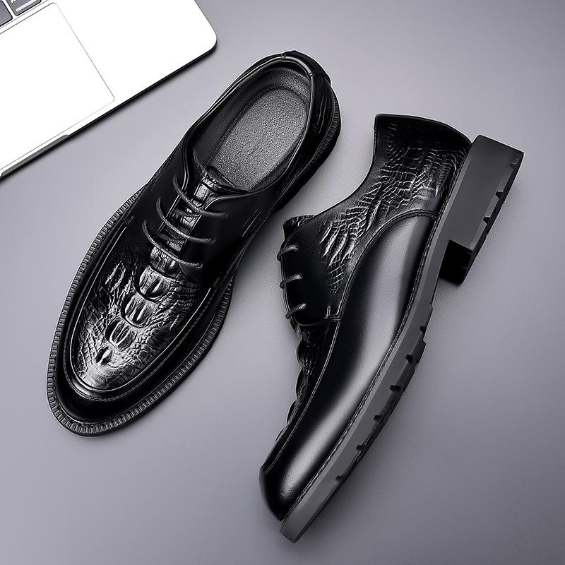 Lederschuhe Herren Frühling Retro Casual Kleine Lederschuhe Herren Koreanische Version Echtes Leder Business Kleid Britische Modeschuhe 38 schwarz von Joom DACH