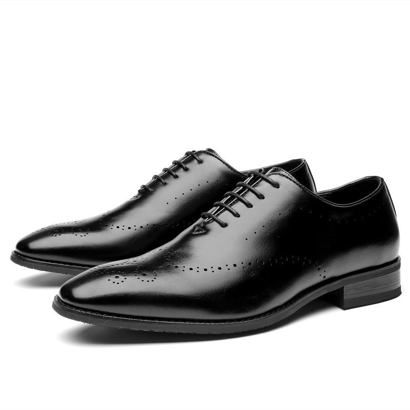 Lederschuhe Herren Neue Frühling Carving Brogue Büro Derby Schuhe Abendgarderobe Business Oxford Pumps Handreiben Farbe 45 schwarz von Joom DACH